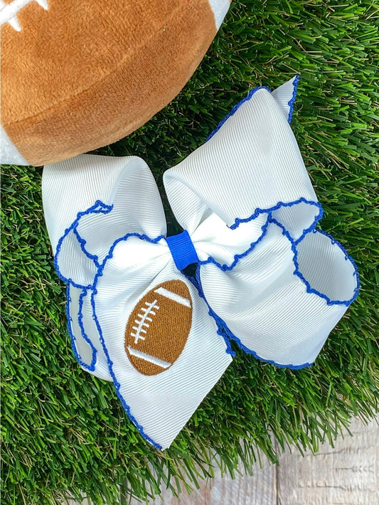 Football Embroidered Moonstitch Hair Bows 5"
