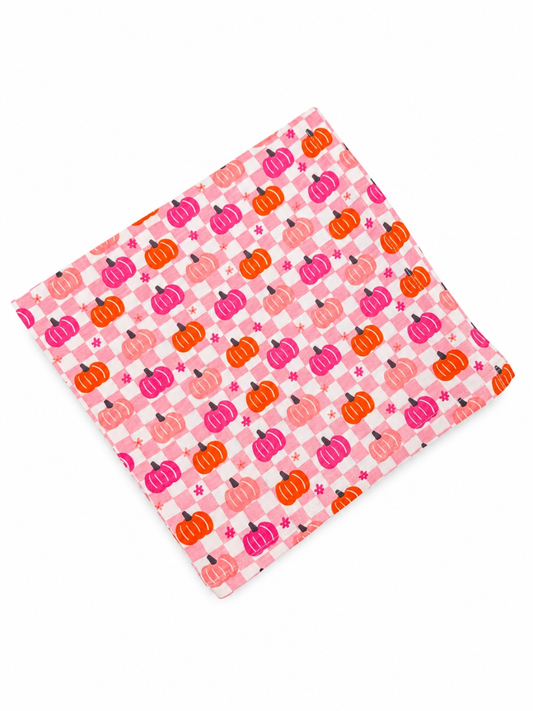 Stretch Swaddle Blanket, Pumpkin Checkerboard Pink