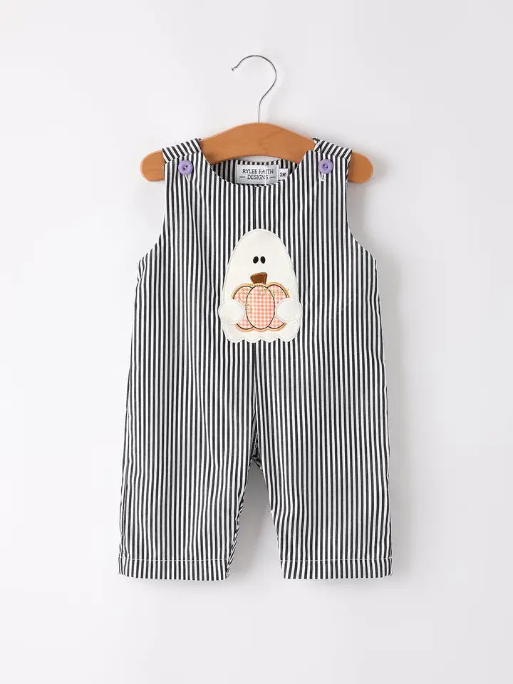 Halloween Striped Ghost Embroidered Baby Boys Romper
