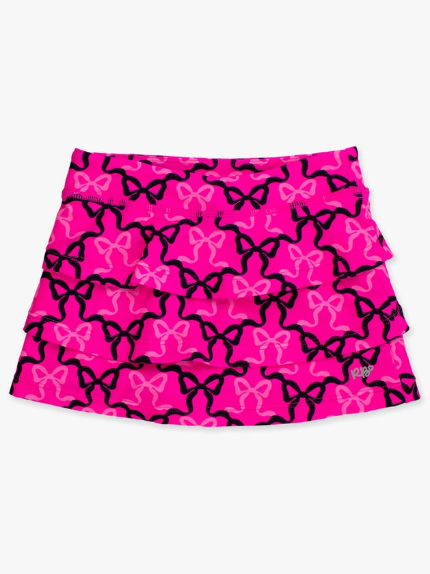 Girls Neon Magenta Bows Tiered Active Skort
