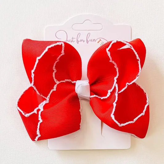 Red & White Moonstitch Classic Bow 4”