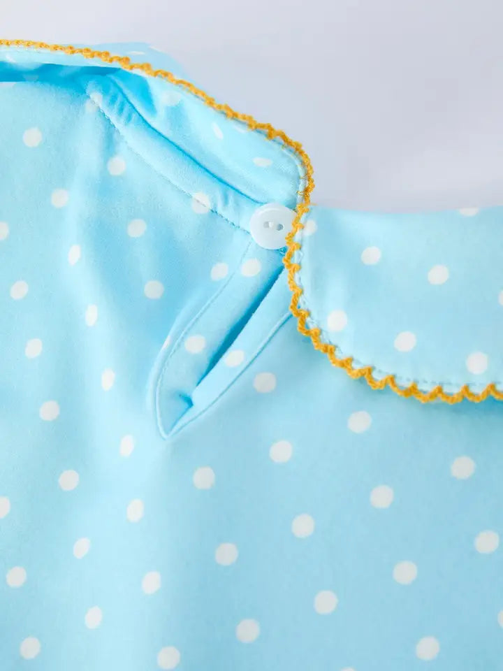 Polka Dot Girls Dress Pencil Bow Applique Dress (ETA: mid/late July)