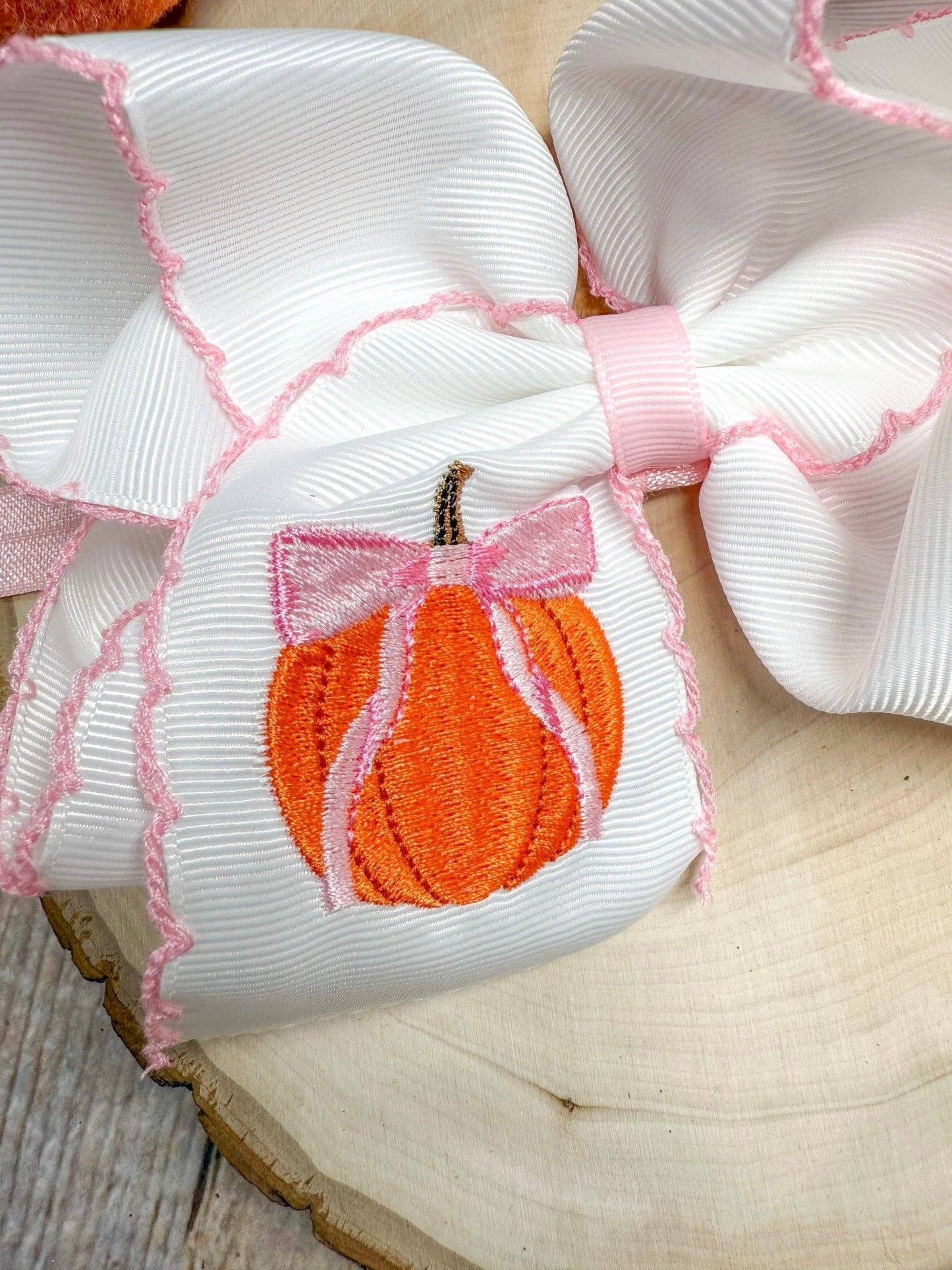 Coquette Pumpkin Embroidered Moonstitch Hair Bow | Clip
