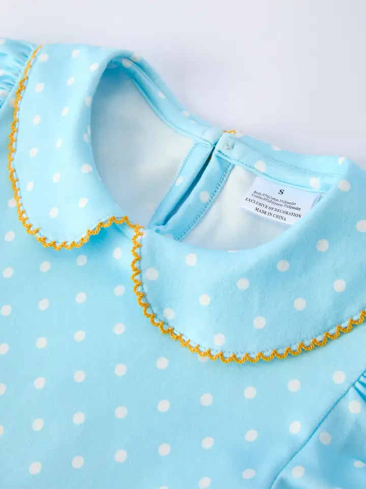 Polka Dot Girls Dress Pencil Bow Applique Dress (ETA: mid/late July)