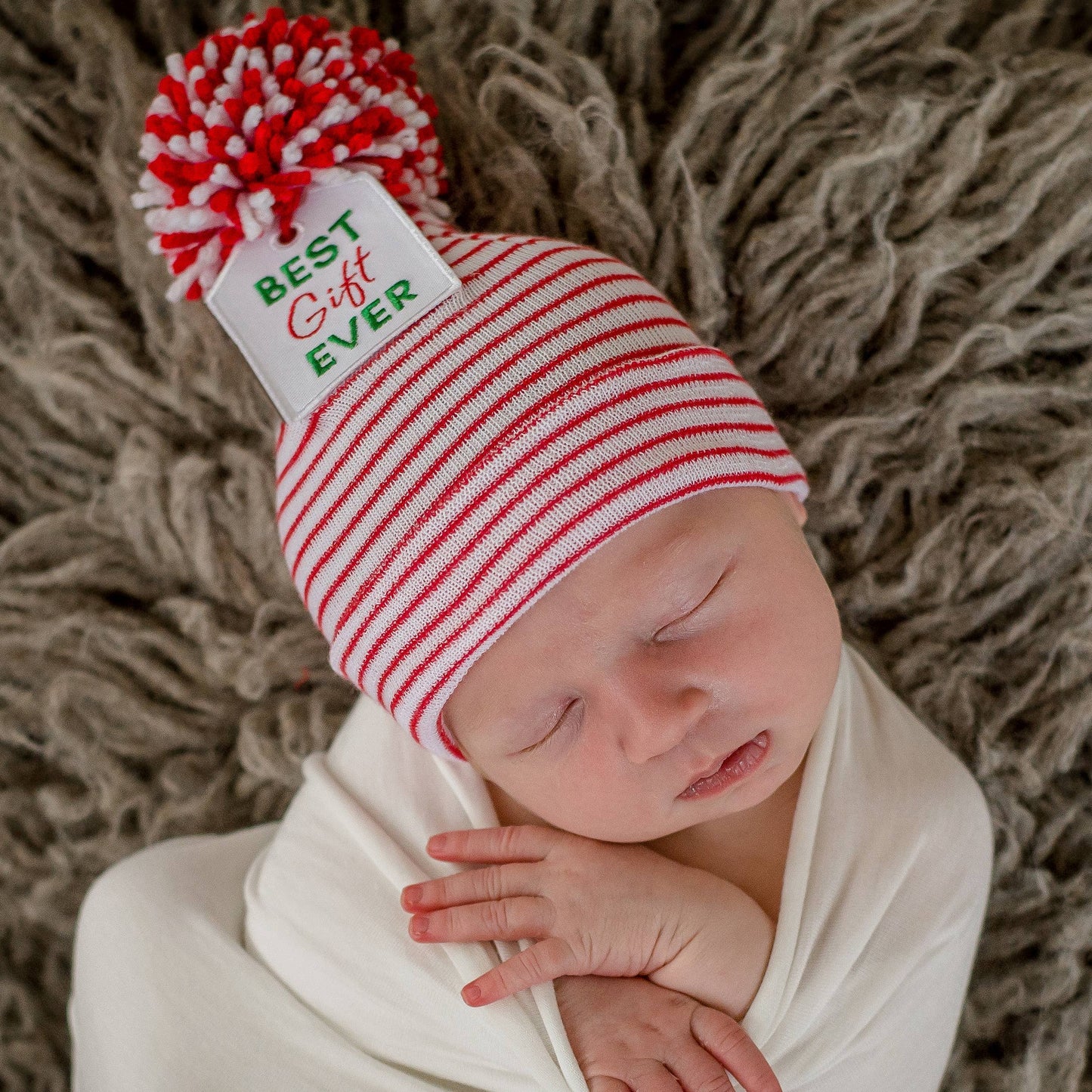 Ilybean Striped BEST GIFT EVER TAG Newborn Christmas Hat