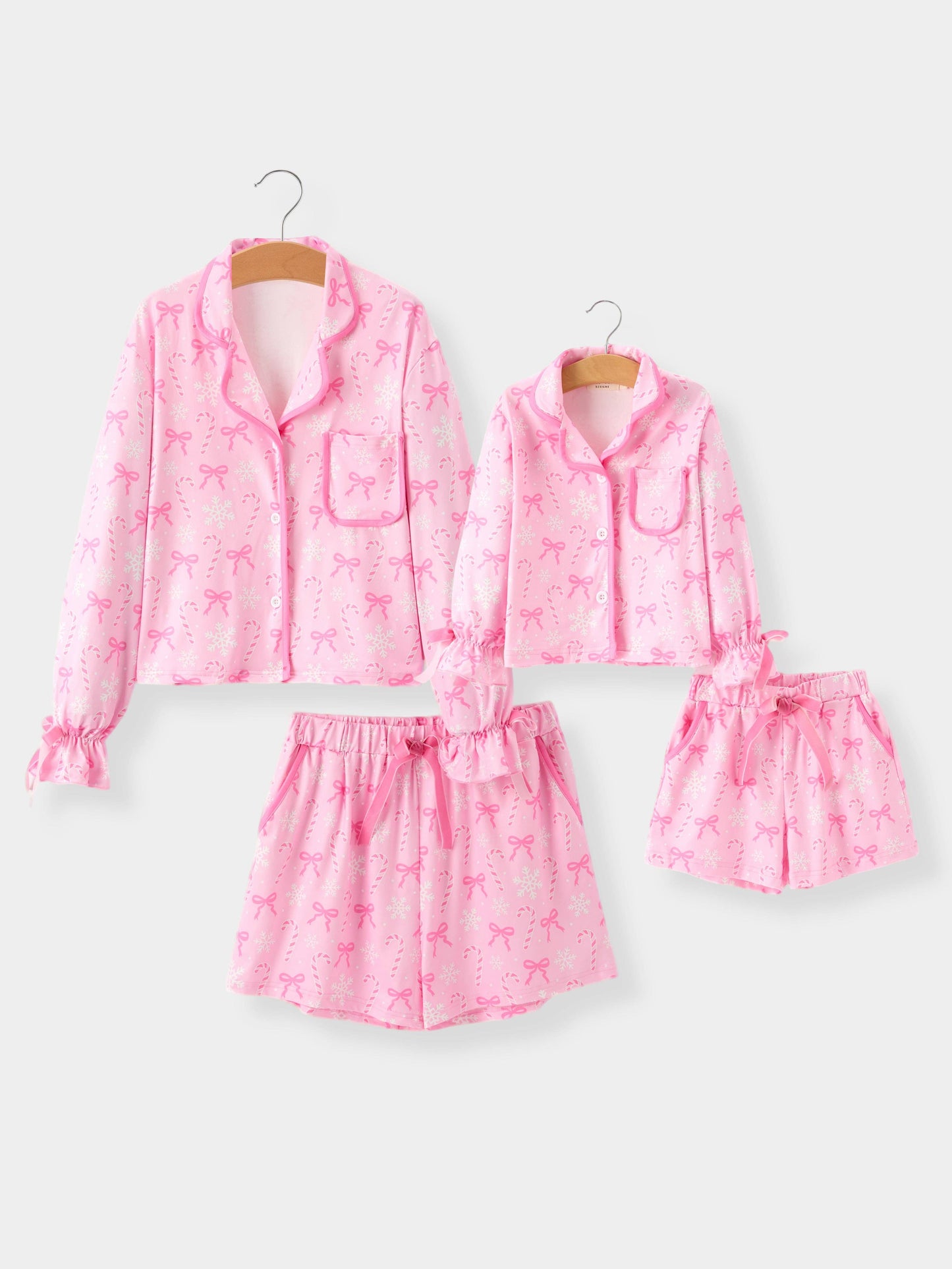 PREORDER: Mommy and Me Pink Christmas Candy Cane Print Pajama Set (ETA: Early October)