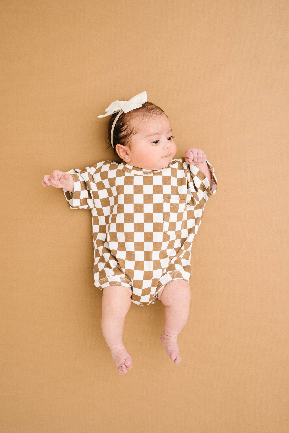 Brown Checkered Pocket Romper