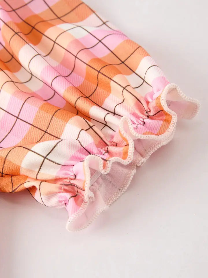 Halloween Pumpkin Bow Ghost Embroidered Plaid Girls Dress (ETA: Mid July)