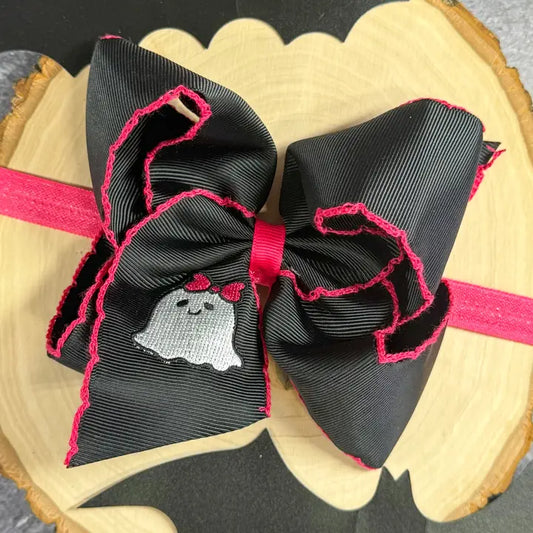 Cute Ghost Embroidered Moonstitch Bow Headband
