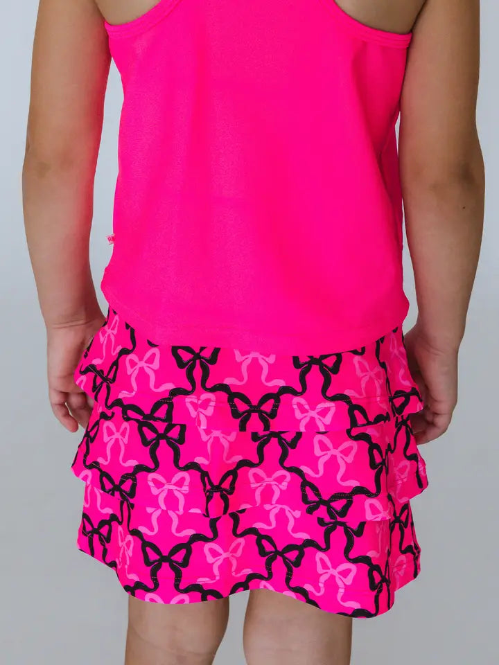 Girls Neon Magenta Bows Tiered Active Skort