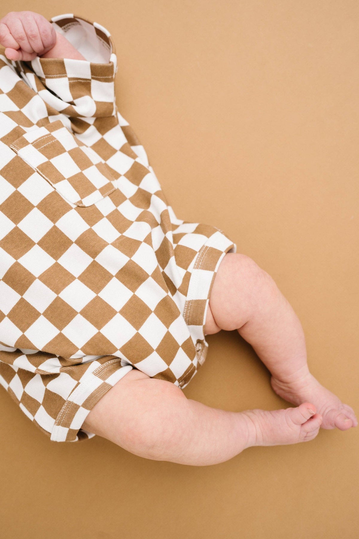 Brown Checkered Pocket Romper
