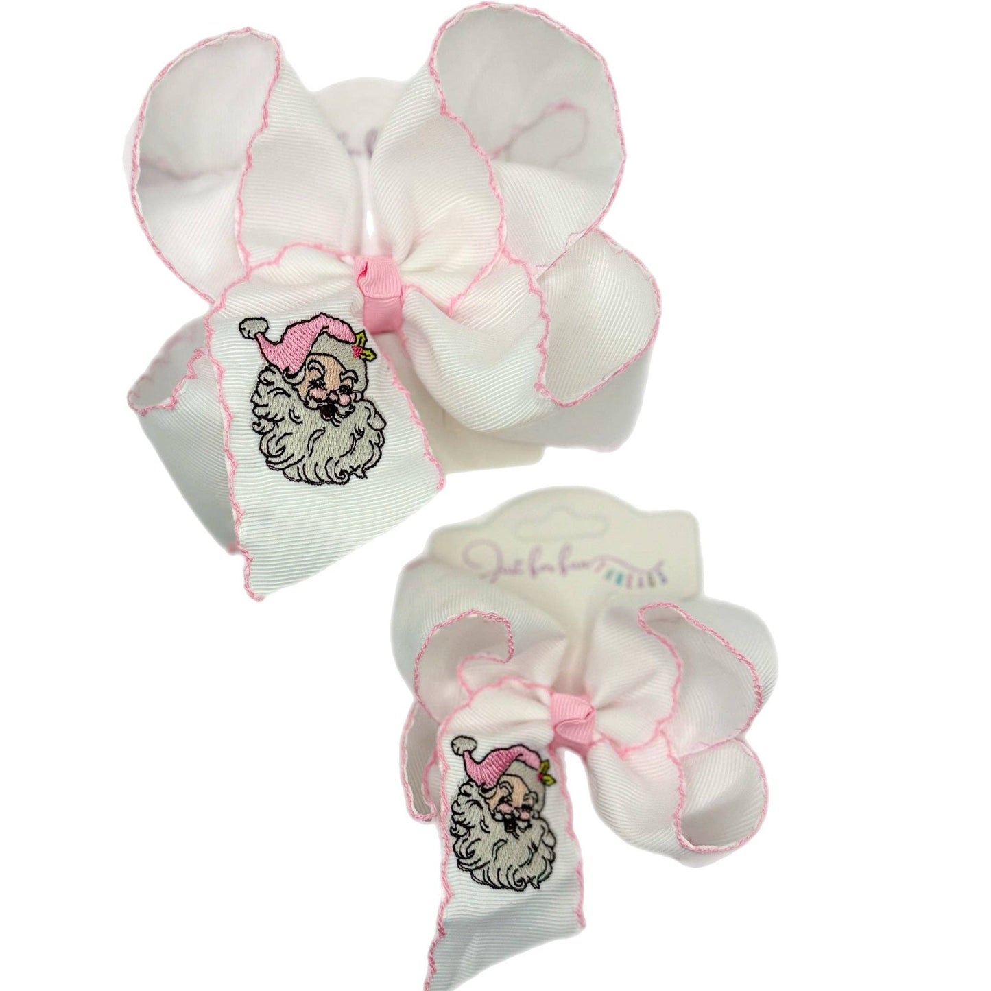 Pink Santa Embroidered Moonstitch Bow 5.5"