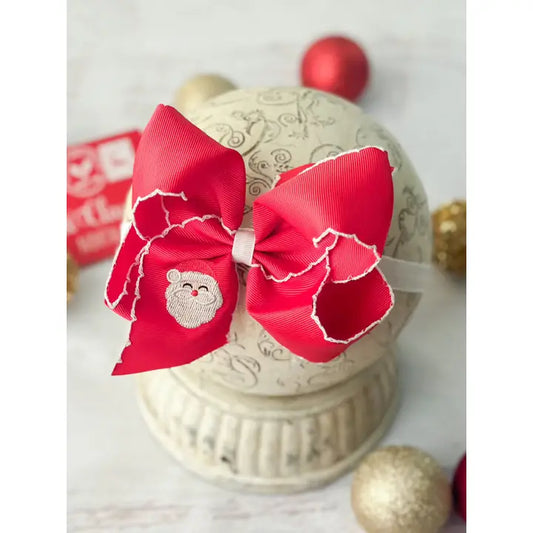 Santa Embroidered Moonstitch Bow Headband
