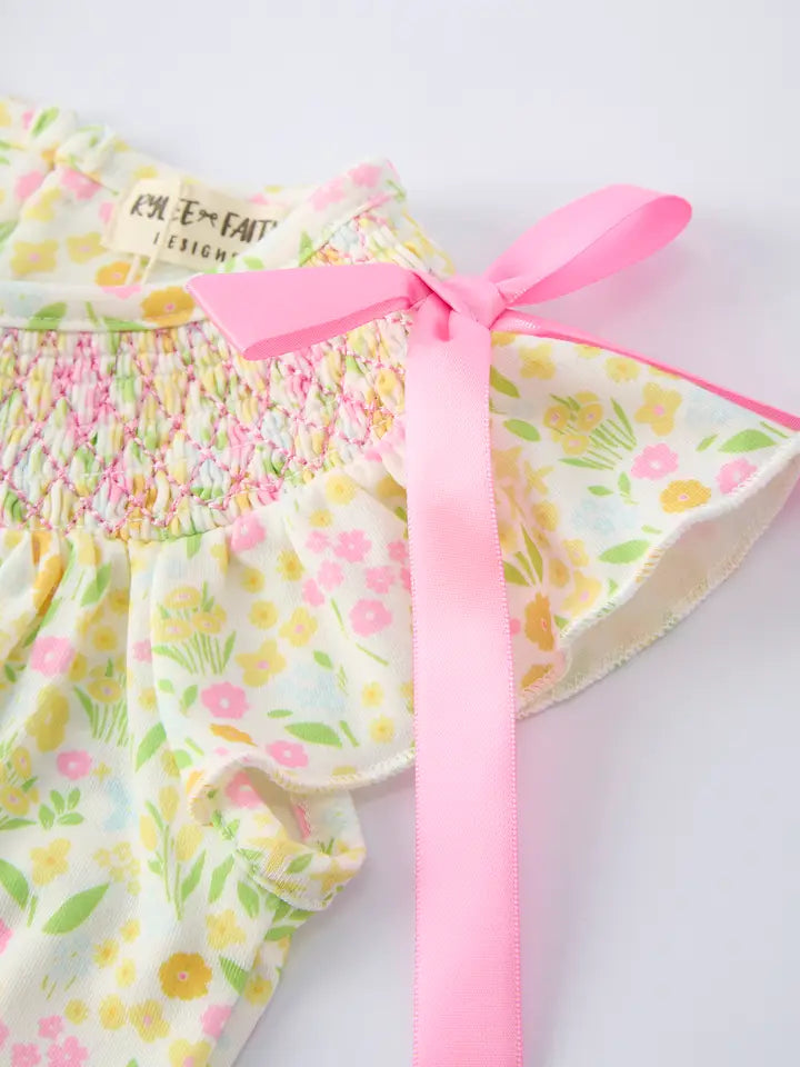 Spring Floral Smocked Baby Girl Romper