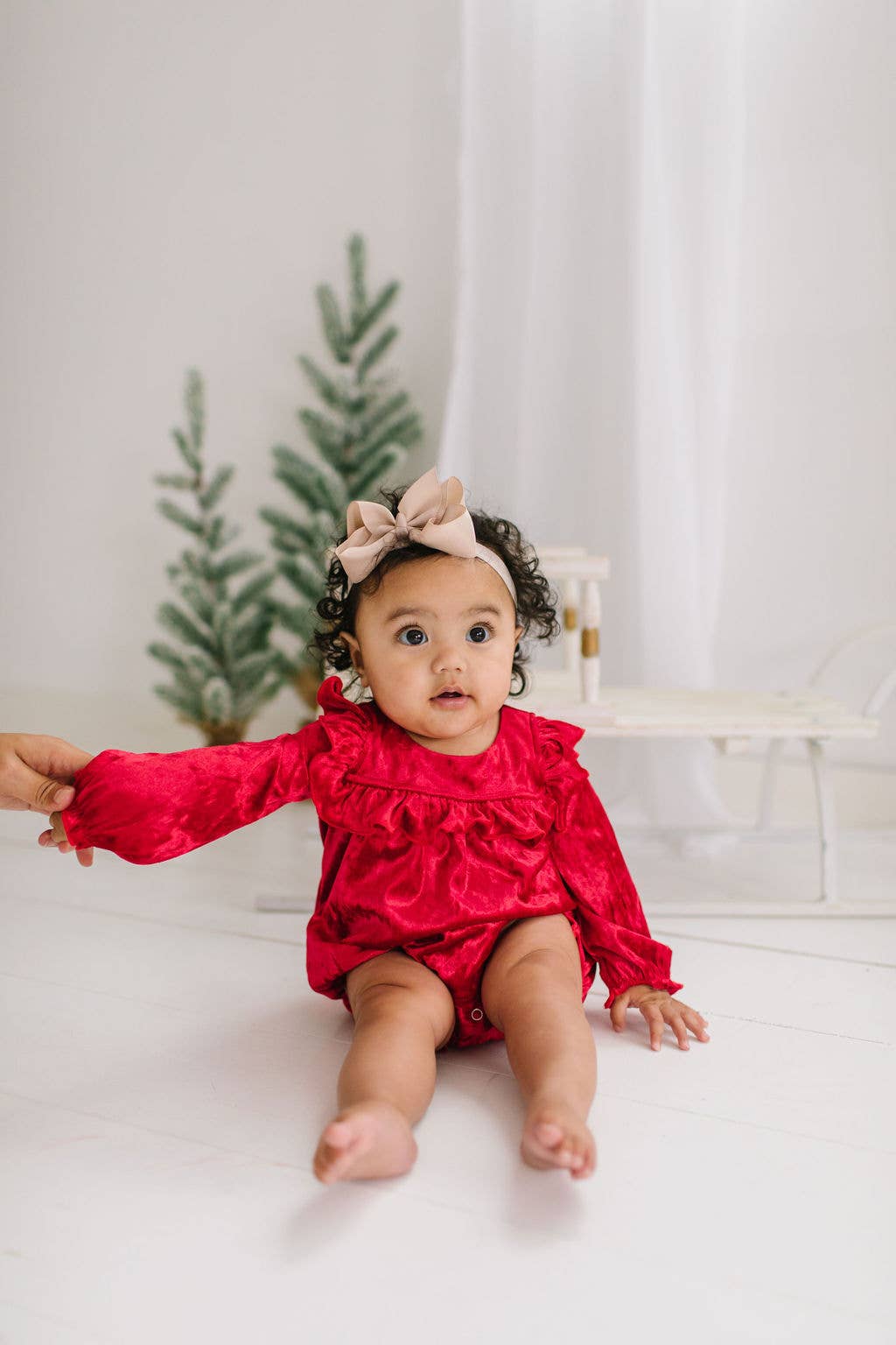 Hayley Romper in Red Crushed Velvet | Ollie Jay