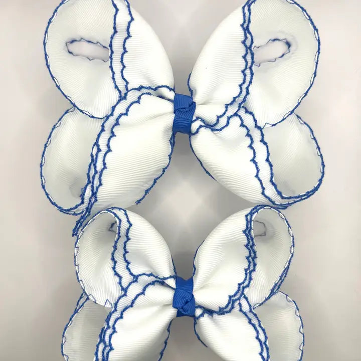 Blue & White Double Moonstitch Bow -  5.5"