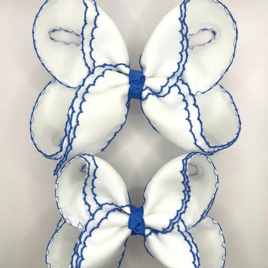 Blue & White Double Moonstitch Bow -  5.5"