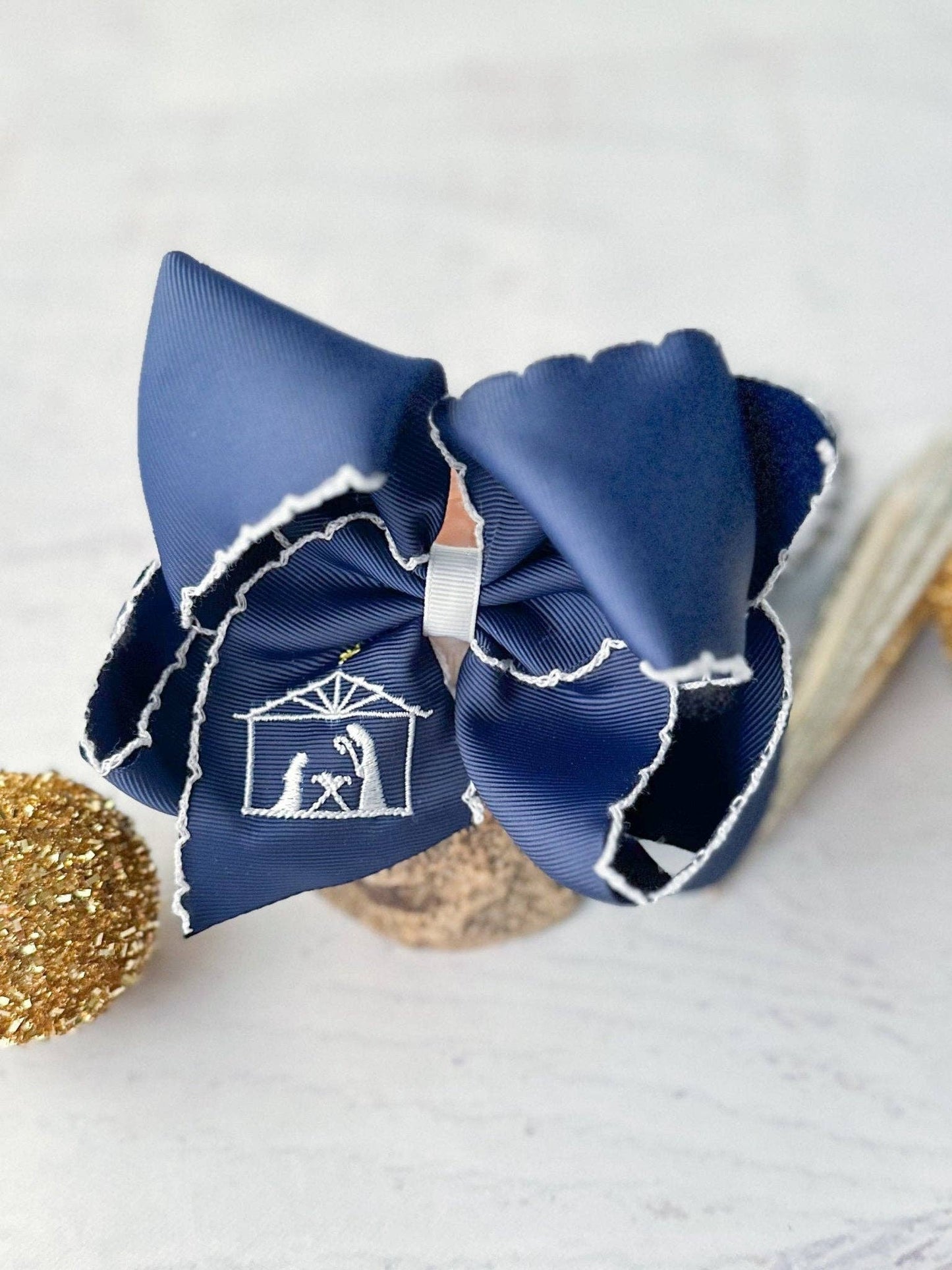 Nativity Scene Embroidered Hair Bow | Clip or Headband