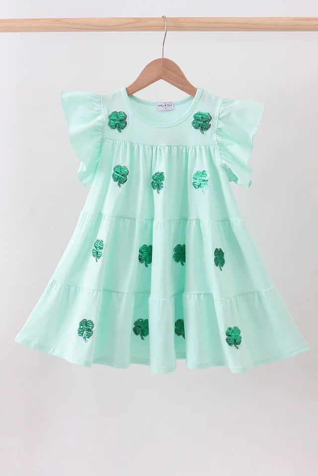 Mint clover sequin ruffle tiered dress