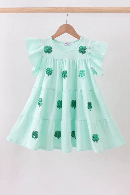 PRESALE - Mint clover sequin ruffle tiered dress  - ETA 8/20/26