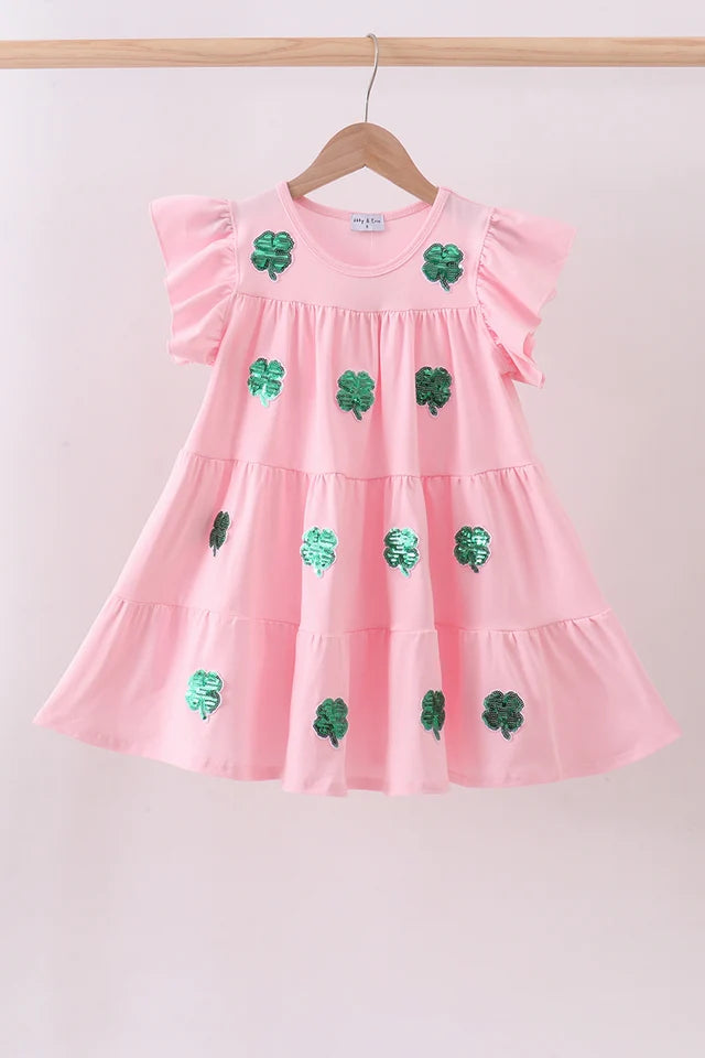 PRESALE - Pink clover sequin ruffle tiered dress  - ETA 8/20/26