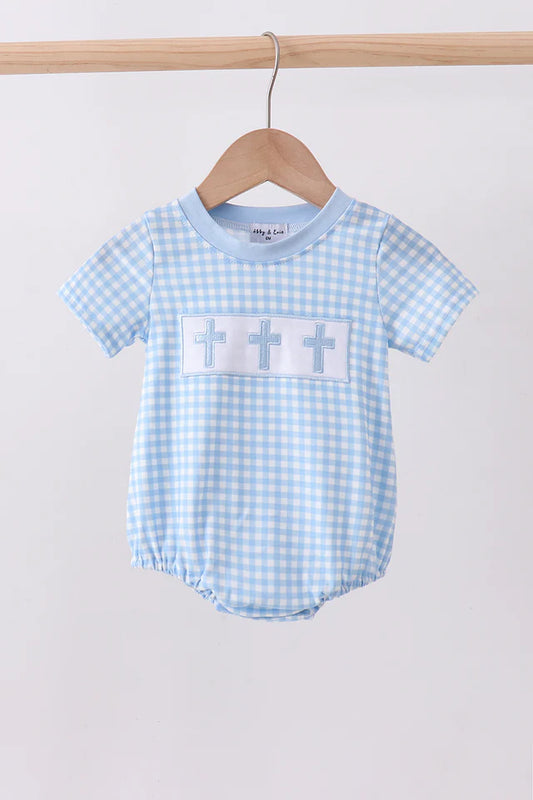 Blue cross embroidery gingham bubble (ETA 3/17/26)