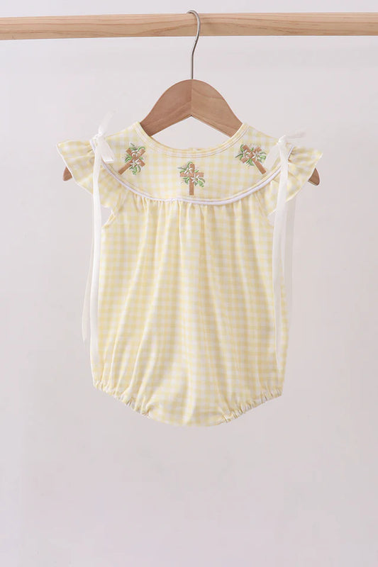 Yellow cross embroidery ruffle bubble
