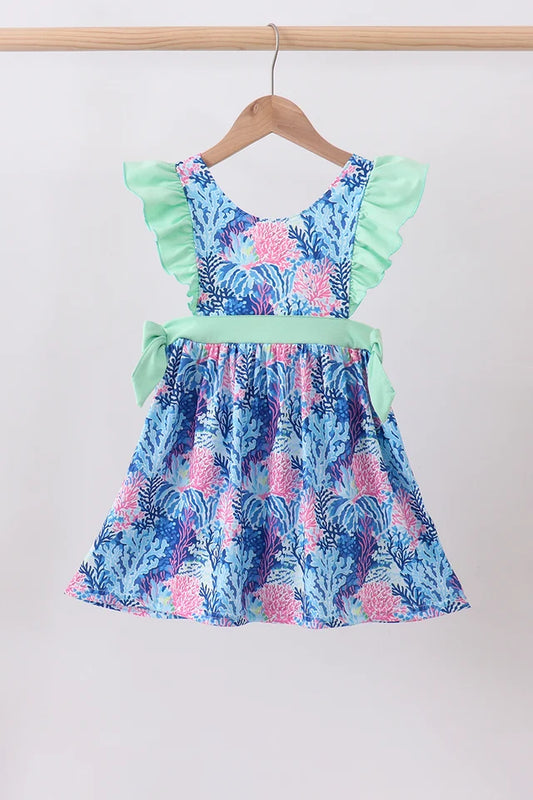 PRESALE - Blue marine creature print ruffle dress (ETA 8/20/26)