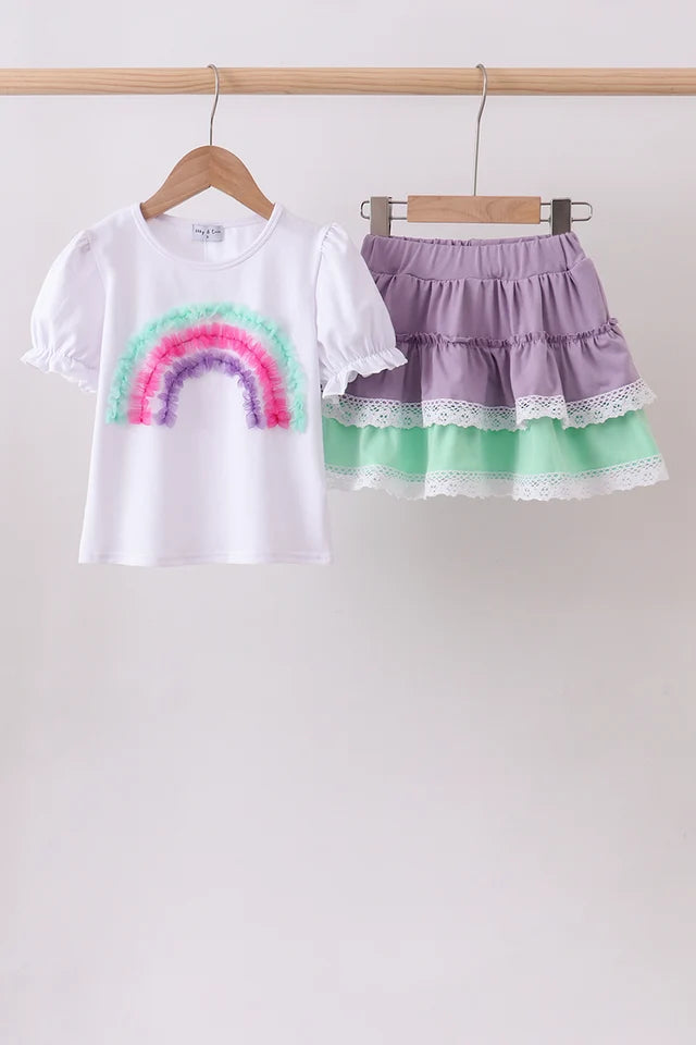 PRESALE - Purple lace rainbow ruffle skorts set - ETA 8/20/26