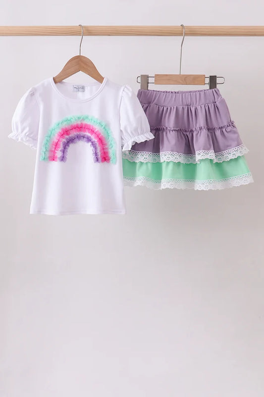 PRESALE - Purple lace rainbow ruffle skorts set - ETA 8/20/26