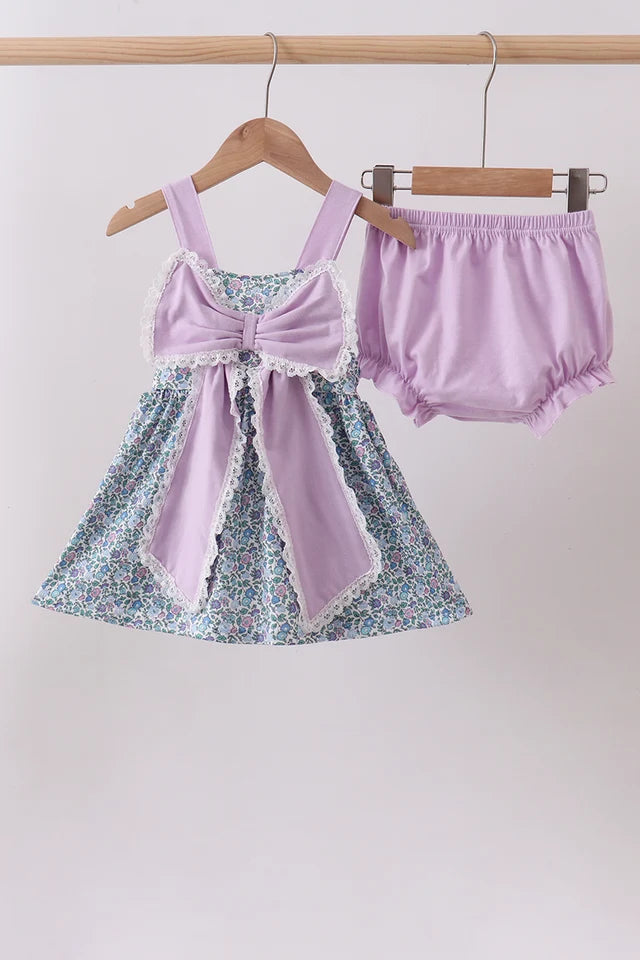 PRESALE - Purple floral print bow bloomer set - ETA 8/20/26