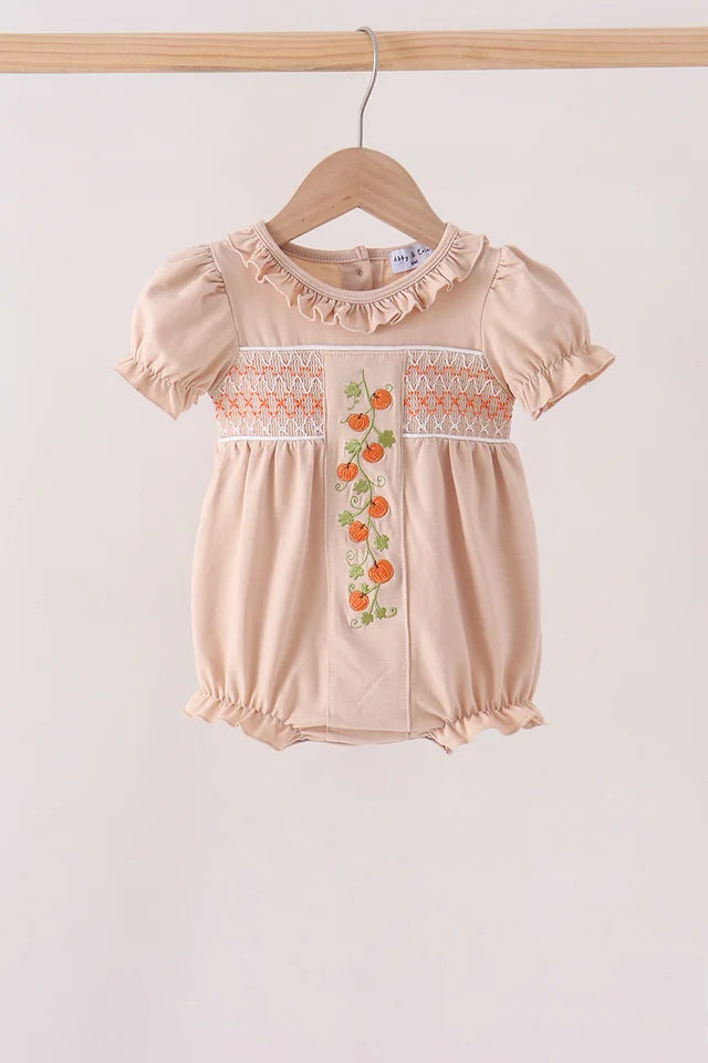 Khaki Pumpkin Smocked Ruffle Bubble (ETA: 10/21/26)
