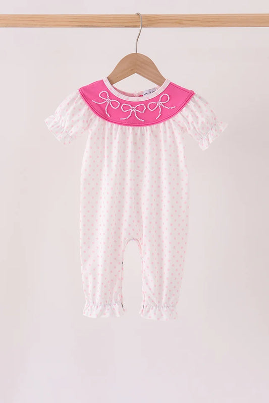 Pink bow pearl romper
