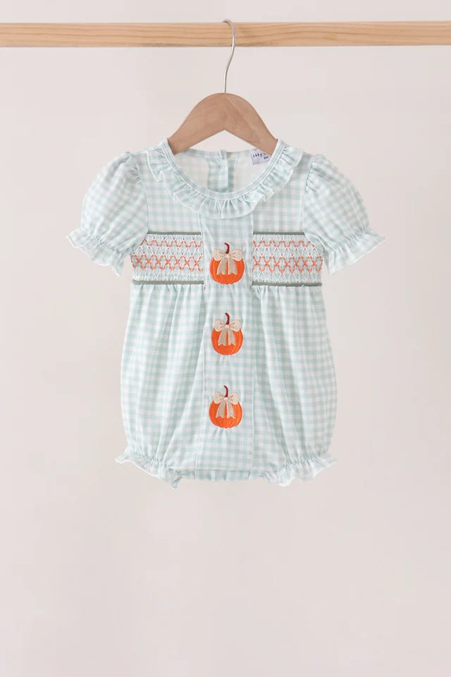 Sage pumpkin smocked gingham bubble (ETA: 10/21/26)