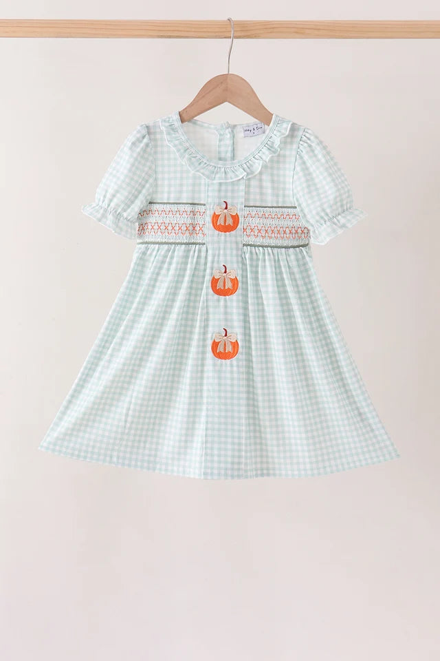 Sage pumpkin smocked gingham Dress (ETA: 10/21/26)