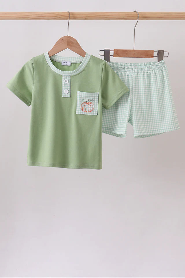 Sage Pumpkin Embroidered Shorts Set