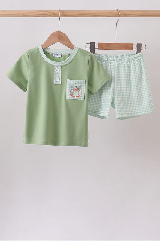 Sage Pumpkin Embroidered Shorts Set