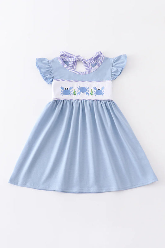 Blue crab embroidery ruffle dress