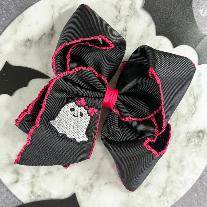 Cute Ghost Embroidered Moonstitch Bow