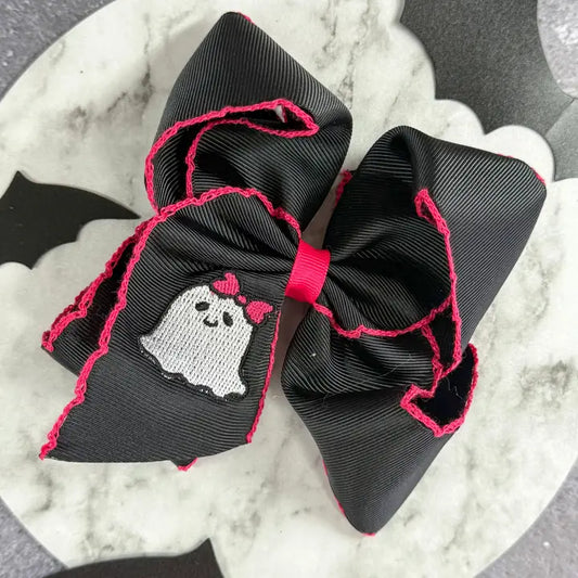 Cute Ghost Embroidered Moonstitch Bow