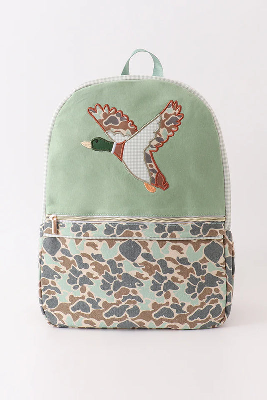 Green camouflage duck applique bag