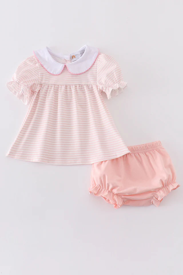 Pink Stripe Girl Bloomer Set