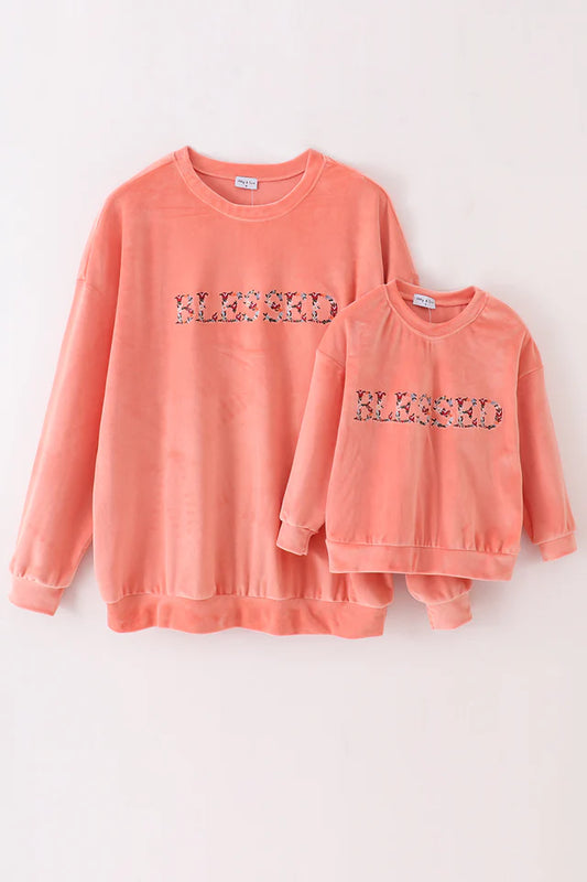 Mom & Me Coral Blessed Embroidery Top