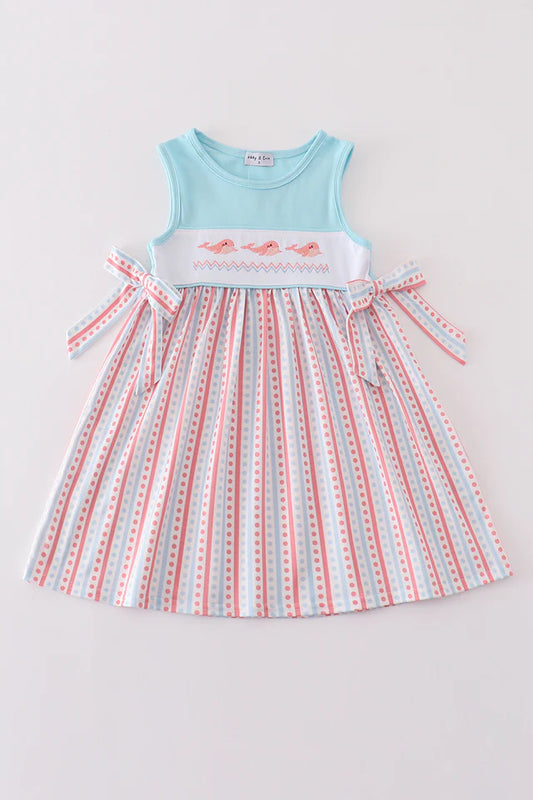Blue Whale Embroidery Girl Dress