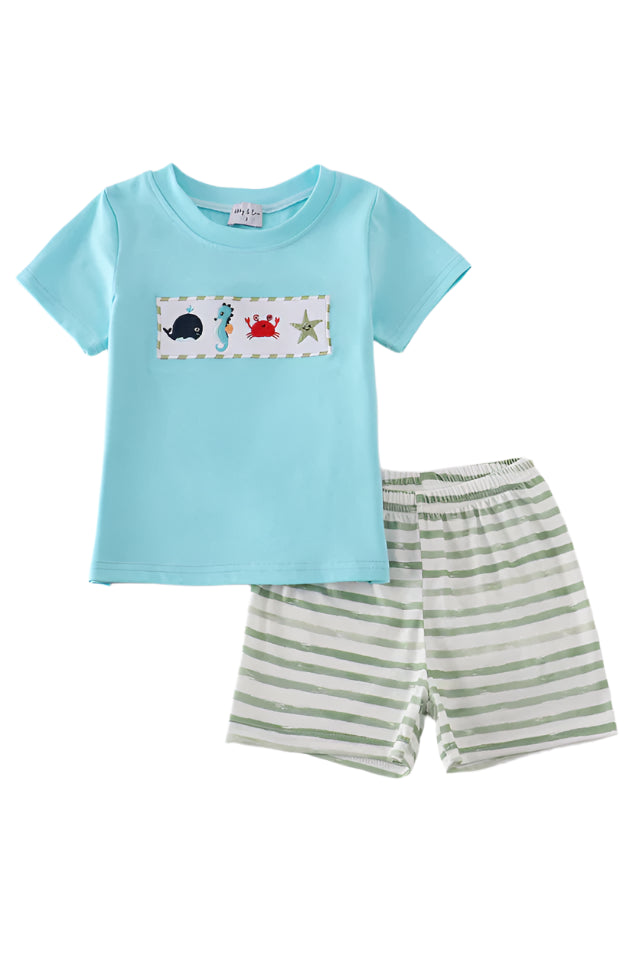 Marine creature embroidery stripe set