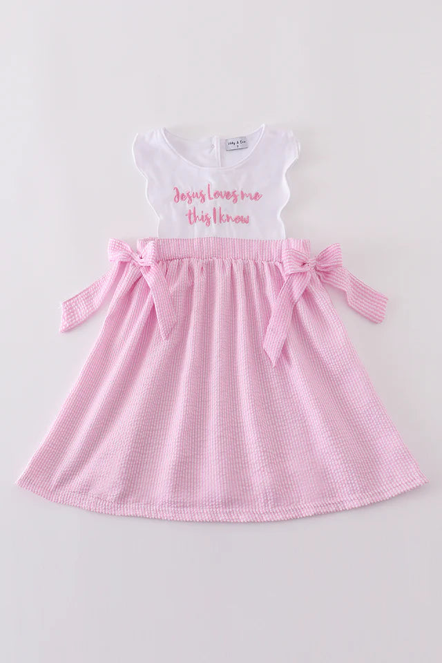 Pink Seersucker Jesus Loves Me Dress