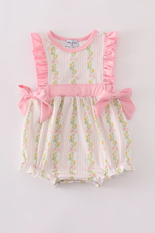 Pink Lemon Print Bow Ruffle Bubble