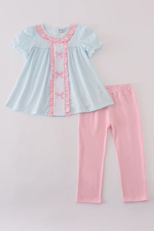 Bow GIngham Ruffle Pant Set