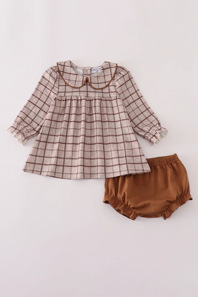Brown Plaid Fall Bloomer Set