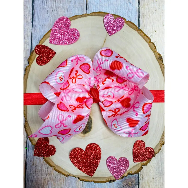 Valentine Candy Hearts & Bows Hair Bow Headband